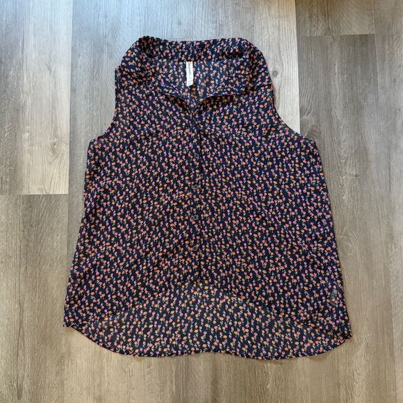 Aeropostale Floral Top Sleeveless Hi Low Button Down Semi Sheer - Picture 3 of 9